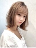 大人ミディアムボブウルフミルクティーピンク透明感20代30代40代