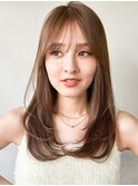 前髪セミディ小顔カットこなれヘアデザインカラー#503f0910