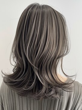 ネックス 表参道本店(nex) デザインカラーレイヤーカットウェットヘアオリーブベージュ白髪