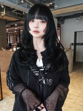 ロング前髪カット韓国ヘア顔周りレイヤー_F21006