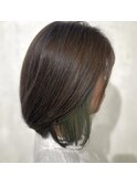 クラゲヘアーオリーブグレーココアベージュインナーブリーチ