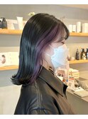 ブリーチインナーカラーパープルカラー前髪カットトリートメント