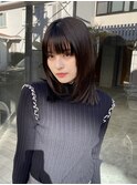 韓国 暗髪 ミディアムレイヤーカット 小顔顔まわり イメチェン