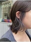 ミディアム　ぷつんと外ハネ　インナーカラー　ツヤカラー