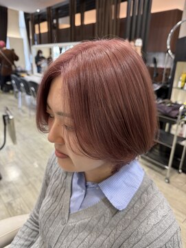 クレス 武蔵浦和店 ピンクベージュダブルカラー顔周りレイヤーミニボブ