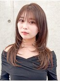 グレージュブラウン/ミディアムレイヤー/韓国巻き/顔周りカット
