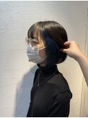 20代30代大人インナーカラーブルー耳掛け切りっぱなし大人ボブ