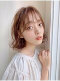 大人韓国風ミディアムボブ×マロンベージュウェットヘア