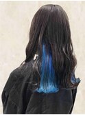 インナーカラーブルー寒色系カラー＊セミロング10代20代髪型