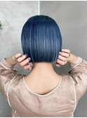 ミニボブ ショート ブルー カラー ブリーチ 青