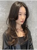 ロングレイヤー黒髪美髪ハッシュカット段前髪なしロングウルフ
