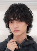 難波シャドウパーマメンズマッシュウルフカット波巻きパーマ色気