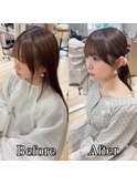 可愛い前髪小顔顔まわりカット後れ毛ポニーテールヘアアレンジ