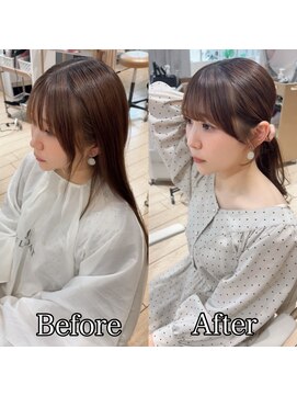 アフロート トウキョウ(AFLOAT TOKYO) 可愛い前髪小顔顔まわりカット後れ毛ポニーテールヘアアレンジ