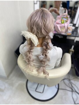 編み下ろしヘア/お呼ばれヘアセット/ツインヘア