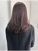 セミロングレイヤー ワンカールレイヤーカット ボルドーカラー