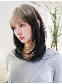 ミディアム顔周りレイヤー韓国ヘアおくれ毛美髪_ba546712