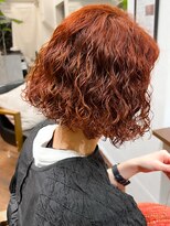 ラレイ ハラジュク(Lalei harajuku)&nbsp;原宿ボブパーマアプリコットオレンジスパイラルパーマ20代30代