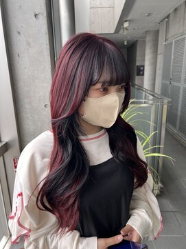ガルボ ヘアー(garbo hair) #ブリーチ#チェリーレッド#インナーカラー#逆インナーカラー