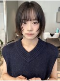 ストレートボブレイヤーカット外はね切りっぱなしブラウンカラー