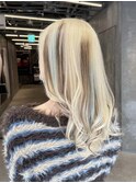 ブロンドデザインカラーペールブルーブラウン海外風レイヤー