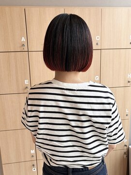 ユウヘアー 千代田橋店(U Hair) 切りっぱなしミニボブ × オレンジ裾カラー