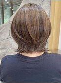 表参道酸性ストレートパーマ艶髪ミディアム髪質改善ベージュ40代