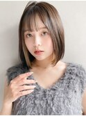 イメチェンピンクベージュ前髪イヤリングカラーa