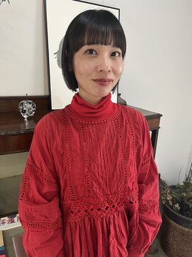 ヘアーアイストゥーレ(HAIR ICI TRE) ボブ　ミニボブ　フロントカット　　暗めカラー　担当阿知波
