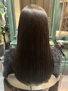 ロングレイヤー髪質改善トリートメントココアブラウン黒髪艶髪
