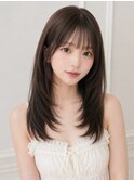 韓国風パーマダブルカラー韓国レイヤーサイドバンググレージュ☆