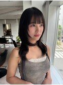 韓国前髪顔周り×ハッシュレイヤー　暗めカラー/酸性ストレート
