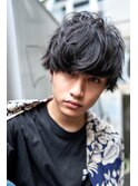 メンズビジネスツーブロックアップバング束感ショートマッシュ