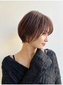 大人ショートボブ前髪あり丸みひし形絶壁丸顔K20241220