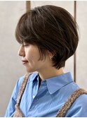 丸みショート・ボブ/丸顔/前髪あり/絶壁解消/３0代/４0代/長め