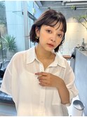 ボブ　チョコレートブラウン　切りっぱなしボブ　シースルーボブ