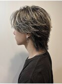 シースルーフェザーショート　ホワイトハイライト　メンズウルフ