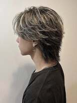 シェール(CHER)&nbsp;シースルーフェザーショート　ホワイトハイライト　メンズウルフ