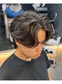 韓国マッシュフェザーパーマニュアンスパーマセンターパート黒髪