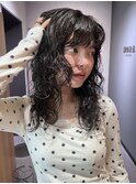 ウルフパーマドライパーマゆるめパーマミディアムパーマ銀座暗髪