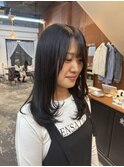 ブリーチなしオリーブグレージュ顔周りレイヤーカット韓国ヘア