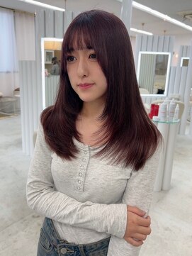 ユイマァル 岡山店(YUIMARL) 20代30代セミロングボルドーカラー韓国レイヤー顔周りカット