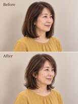aptas 青山/表参道 白髪染め/白髪ぼかしハイライト/ボリュームアップエクステ&nbsp;50代の大人外ハネロブ｜表参道・青山