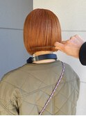 オレンジカラーボブミニボブブリーチなしダブルカラー