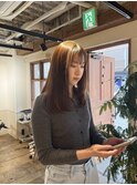 くびレイヤーグレーベージュブラウンミディアムロング