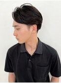 大人かきあげセンターパート＋スーツ短髪ツーブロック