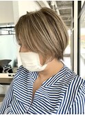 くびれショートボブ40代50代グレイカラー白髪染め白髪ぼかし