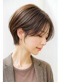 三宮 元町 白髪ぼかし 白髪染め ショートボブ チャコールグレー