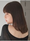 大人可愛いミディアムレイヤー グレージュベージュ　黒髪