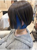 20代30代40代50代大人丸みショートボブ前髪ありインナーカラー